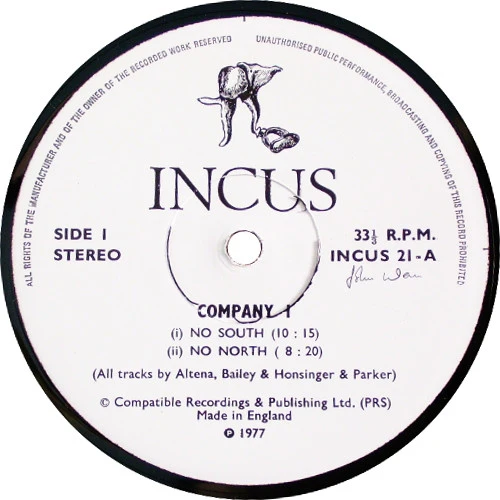 COMPANY (DEREK BAILEY, EVAN PARKER ETC.), Company 1 (Incus; INCUS 21, UK 1977) LP G+/VG - Image 3