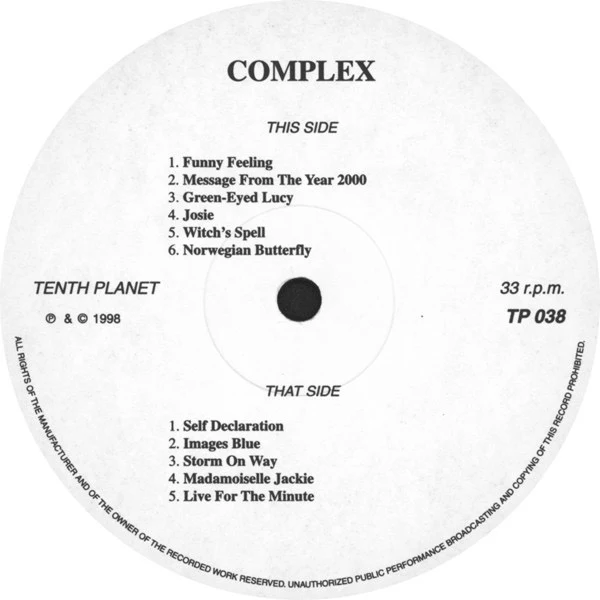 COMPLEX, Complex (Tenth Planet; TP038, UK 1998 Reissue, Limited Edition of 1,000) LP VG/VG - Image 3