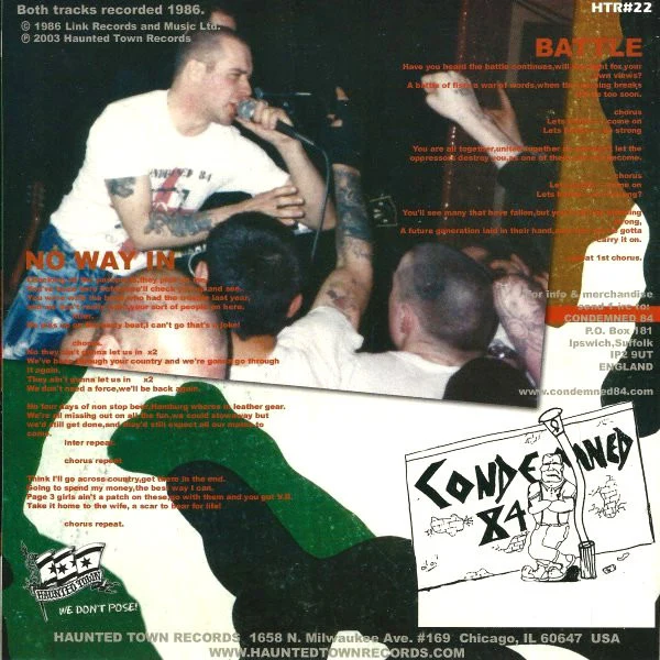 CONDEMNED 84, No Way In / Battle (Haunted Town Records; HTR#22, US 2003, Picture Sleeve, Insert With Hand Written Letter On Rear, Pink Vinyl, Limited Edition Number 1/100), SALE - Up to 50%  7" EX/VG+ - Image 2