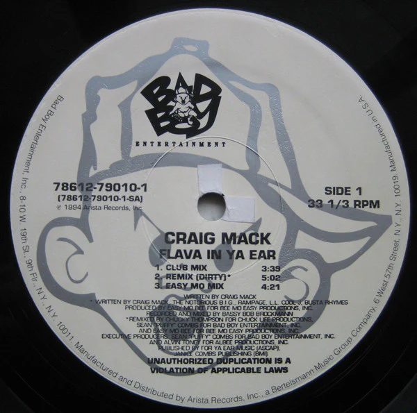 CRAIG MACK, Flava In Ya Ear (Remix) (Bad Boy Entertainment ; 78612-79010-1, US 1994, Picture Sleeve) 12" VG/VG - Image 3