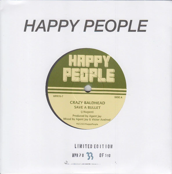 CRAZY BALDHEAD, Save A Bullet (Happy People; HPR70-7, UK 2022, Company Sleeve, Limited Edition / Solid Centre / Grey Marbled Vinyl), SALE - Up to 50% Off the Original Price 7" EP EX/EX