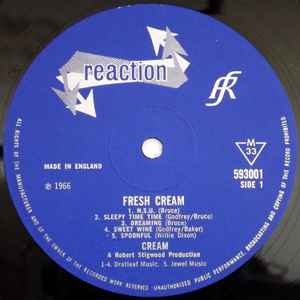 CREAM, Fresh Cream (Reaction; 593 001, UK 1966, Front Laminated Sleeve, Mono, A 2 / B//1 Matrix) LP G+/VG - Image 3