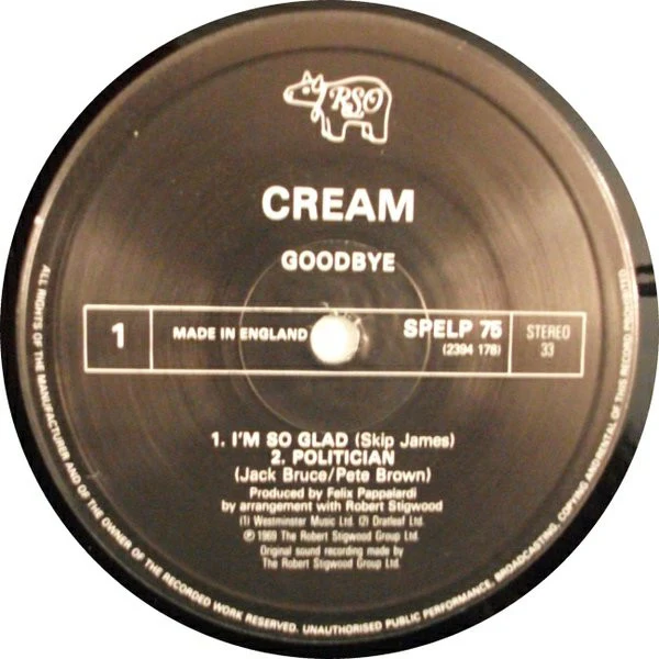 CREAM, Goodbye (Polydor / RSO; SPELP 75, UK 1985 Reissue, Black Labels) LP VG/VG - Image 3
