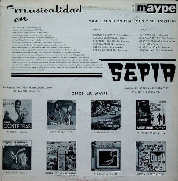 CUN Y CHAPPOT N Y SUS ESTRELLAS, Musicalidad En Sepia (Maype; US-110, US ) LP G+/G+ - Image 2
