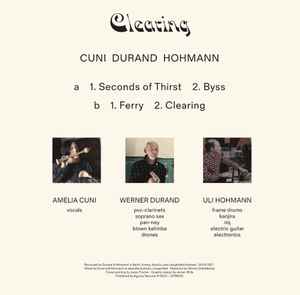 CUNI, DURAND*, HOHMANN, Clearing (Aguirre Records; ZORN102, Belgium 2023, Inner), SALE - Up to 50% Off the Original Price  LP VG+/VG+ - Image 2
