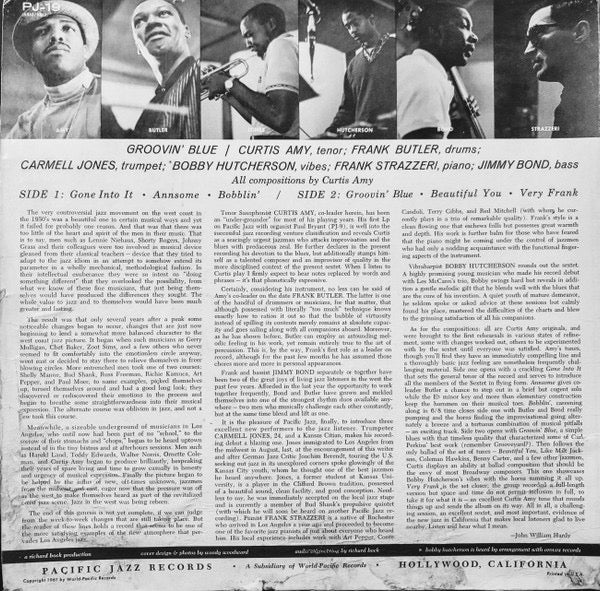 CURTIS AMY & FRANK BUTLER, Groovin' Blue (Pacific Jazz; PJ-19, US 1965 Reissue, Mono) LP VG/VG - Image 2
