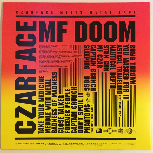 CZARFACE, MF DOOM, Czarface Meets Metal Face (Silver Age; SIL003LP, US 2018, Poster, Grern & Blue Vinyl. No CD or T Shirt.) 2xLP VG+/VG - Image 2