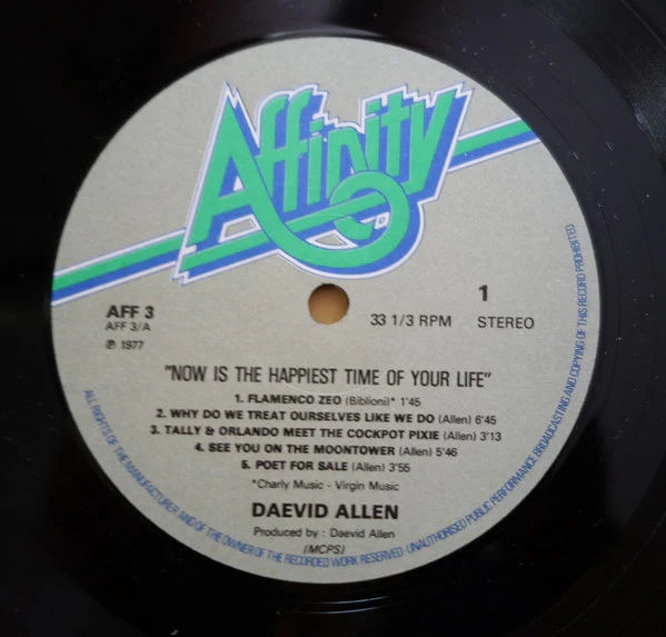 DAEVID ALLEN, Now Is The Happiest Time Of Your Life (Affinity; AFF 3, UK 1977) LP VG+/VG+ - Image 3