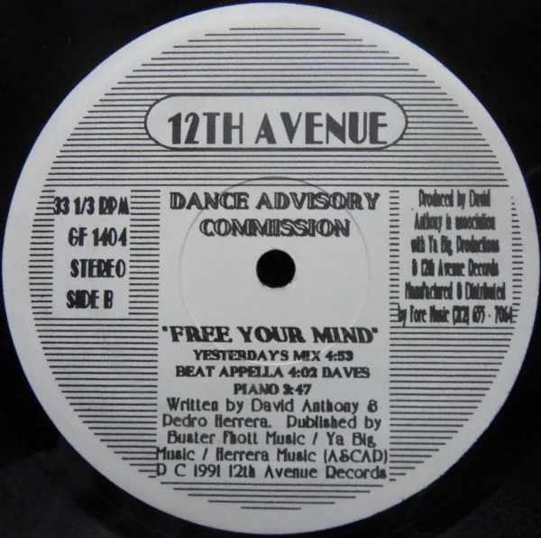DANCE ADVISORY COMMISSION, Free Your Mind (12th Avenue Records; GF 1404, US 1991) 12" /VG - Image 2