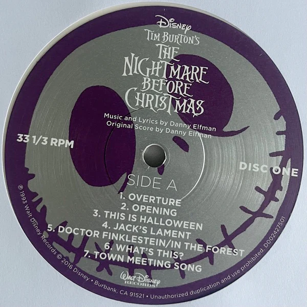 DANNY ELFMAN, Tim Burton's The Nightmare Before Christmas (Original Motion Picture Soundtrack) (Walt Disney Records; D004048401, US 2022 Reissue, Gatefold, Bone And Aqua Vinyl), SALE - Up to LP NEW/NEW - Image 3