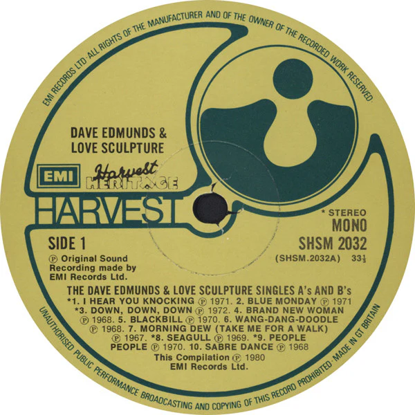 DAVE EDMUNDS & LOVE SCULPTURE, The Dave Edmunds & Love Sculpture Single's A's & B's (Harvest; SHSM 2032, UK 1980), SALE - Up to 50% Off the Original Price  LP VG/VG+ - Image 3