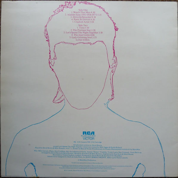 DAVID BOWIE, Aladdin Sane (RCA International Black; RS1001, UK 1970s Reissue, Single Sleeve, NO Insert, Black Center Labels) LP VG/VG+ - Image 2