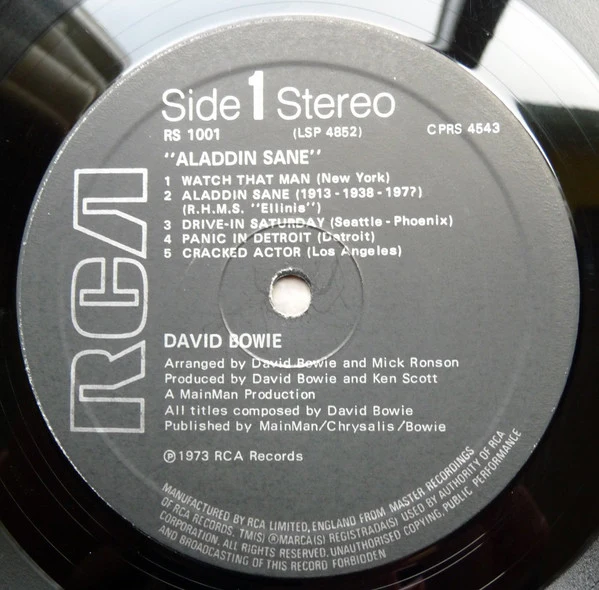 DAVID BOWIE, Aladdin Sane (RCA International Black; RS1001, UK 1970s Reissue, Single Sleeve, NO Insert, Black Center Labels) LP VG/VG+ - Image 3
