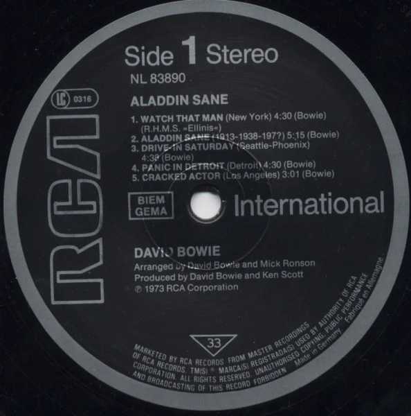 DAVID BOWIE, Aladdin Sane (RCA Black / Silver BIEM/GEMA box; NL 83890, Germany 1981 Reissue, Single Sleeve) LP VG/VG - Image 3