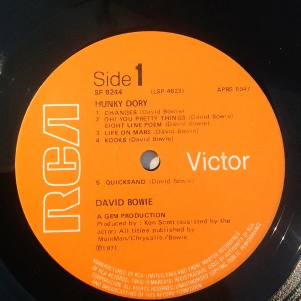 DAVID BOWIE, Hunky Dory (RCA Victor Orange No Stereo Text; SF 8244, UK 1976 Reissue, Non-laminated sleeve. GEM. NO Mainman , Insert, No Mainman logo on rear) LP VG+/VG+ - Image 3