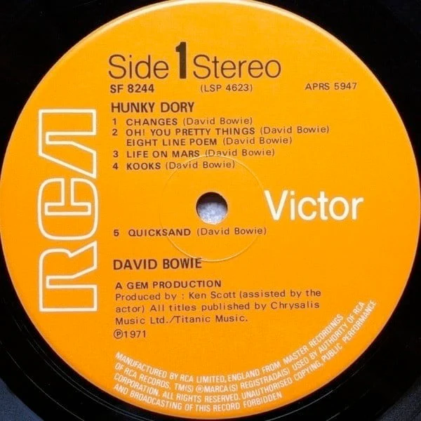DAVID BOWIE, Hunky Dory (RCA Victor Orange (Glossy); SF 8244, UK 1972 Reissue, Insert, A3T/B3T Bobil, Bobil/Rasputin Matrices, Gem Production, No Mainman) LP VG/VG - Image 3