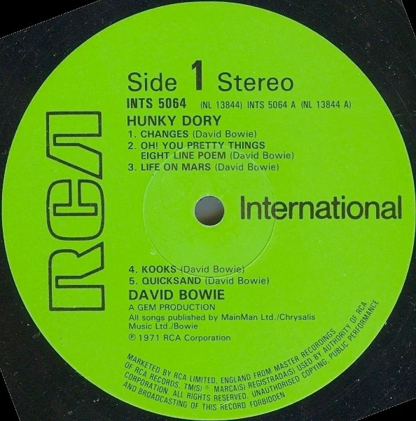 DAVID BOWIE, Hunky Dory (RCA International Green; INTS 5064, UK 1980 Reissue) LP VG/VG - Image 3