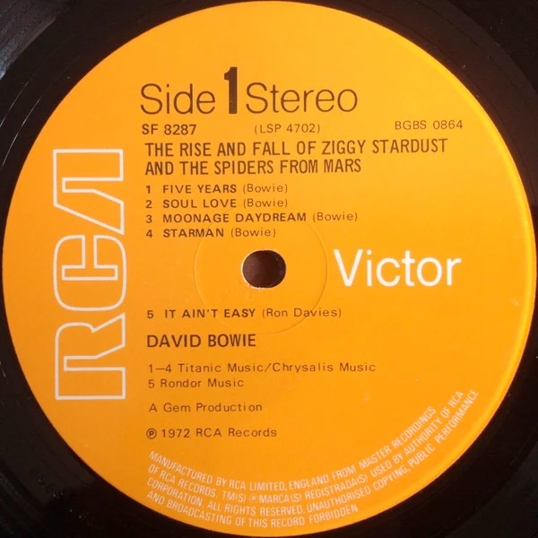 DAVID BOWIE, The Rise And Fall Of Ziggy Stardust And The Spiders From Mars (RCA Victor Orange With Stereo; SF 8287, UK 1972, Inner, First UK issue. 1E/1E Matrix. Titanic/Chrysalis publishing LP VG/G+ - Image 3
