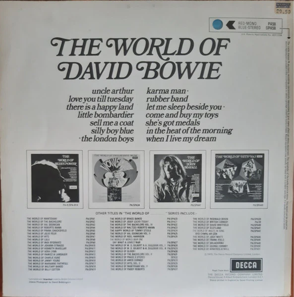 DAVID BOWIE, The World Of David Bowie (Decca Blue Boxed; SPA 58, UK 1970) LP VG/VG - Image 2