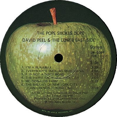 DAVID PEEL & THE LOWER EAST SIDE, The Pope Smokes Dope (Apple Records; SW 3391, US 1972, Inner) LP VG/VG+ - Image 3