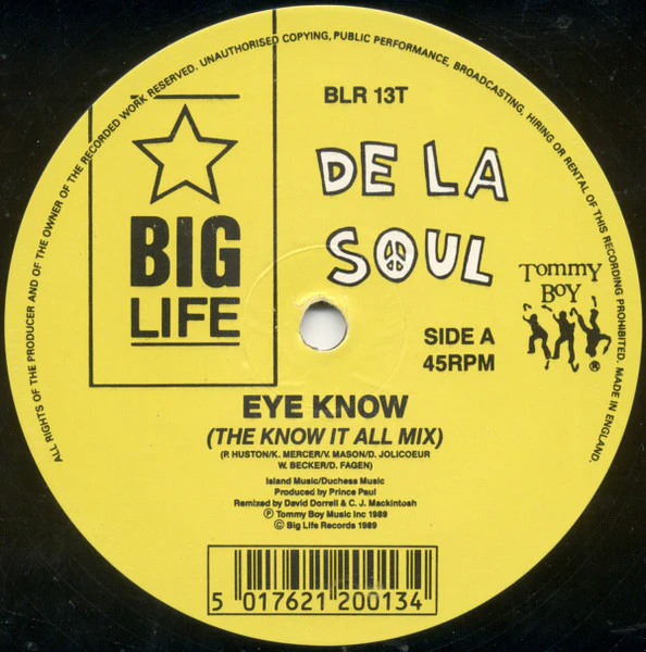 DE LA SOUL, Eye Know/ The Mack daddy On The Left (Big Life; BLR 13T, UK 1989, Picture Sleeve) 12" VG/VG - Image 3