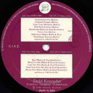 DEAD KENNEDYS, Plastic Surgery Disasters (Statik Records; STAT LP 11, Italy 1982, Booklet, "made in Italy" and "S.I.A.E." on labels) LP G+/VG - Image 3