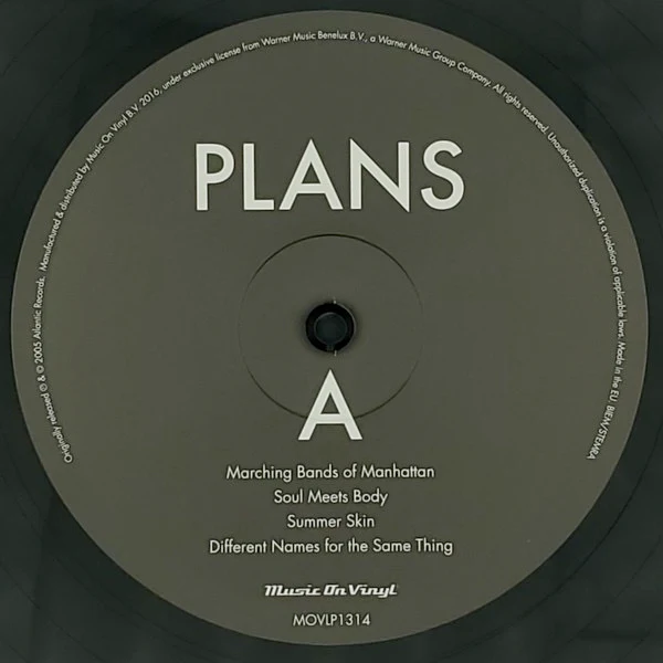 DEATH CAB FOR CUTIE, Plans (Music On Vinyl; MOVLP1314, Europe 2016 Reissue, Gatefold, 180 Gram Vinyl) 2xLP NEW/NEW - Image 3