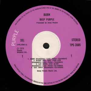 DEEP PURPLE, Burn (Purple Records; TPS 3505, UK 1970s Reissue, 3rd Pressing, "EMI RECORDS LTD" on Labels) LP VG/VG - Image 3