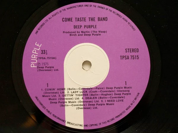 DEEP PURPLE, Come Taste the Band (Purple; TPSA7515, UK 1975, Laminated Gatefold Sleeve, Inner) LP VG+/VG - Image 3