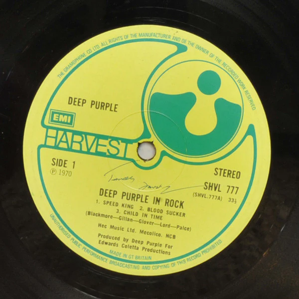 DEEP PURPLE, Deep Purple In Rock (Harvest Green, Gramophone Co On Rim, EMI Box; SHVL777, UK 1970, Laminated Gatefold Sleeve) LP VG/VG - Image 3