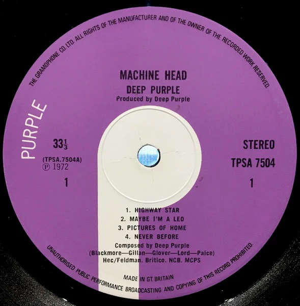 DEEP PURPLE, Machine Head (Purple Label, Gramophone Co On Rim, No EMI Box; TPSA7504, UK 1972, Laminated Gatefold Sleeve, Insert) LP VG+/VG+ - Image 3