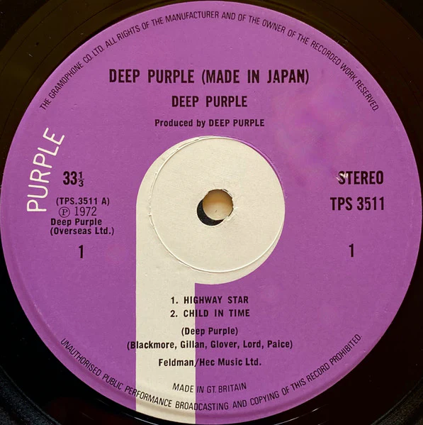 DEEP PURPLE, Made in Japan (Purple Records - Gramophone Co Text on Rim; TPSP351, UK 1972, Gatefold) 2xLP VG+/VG+ - Image 3
