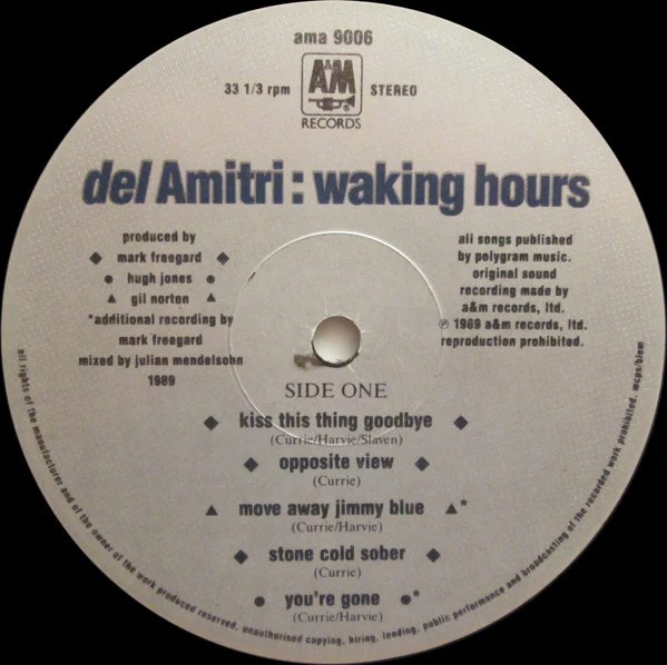 DEL AMITRI, Waking Hours (A&M Records; AMA 9006, Europe 1990 Reissue, Inner) LP VG/VG+ - Image 3