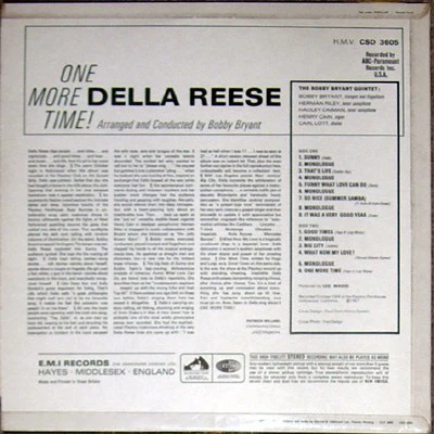 DELLA REESE, One More Time! Recorded Live At The Playboy Club (His Master's Voice; CSD 3605, UK 1967, Laminated Flipback Sleeve) LP VG/G+ - Image 2