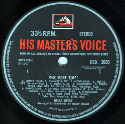 DELLA REESE, One More Time! Recorded Live At The Playboy Club (His Master's Voice; CSD 3605, UK 1967, Laminated Flipback Sleeve) LP VG/G+ - Image 3