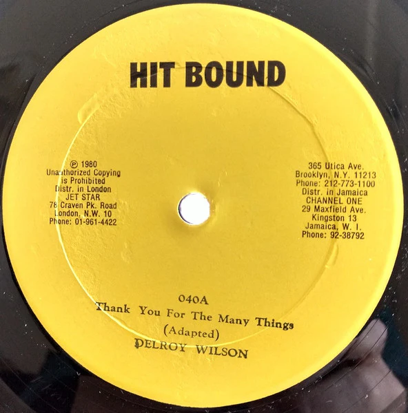 DELROY WILSON, Thank You For The Many Things / Peculiar (Hit Bound; 040, US 1980) 12" /VG+