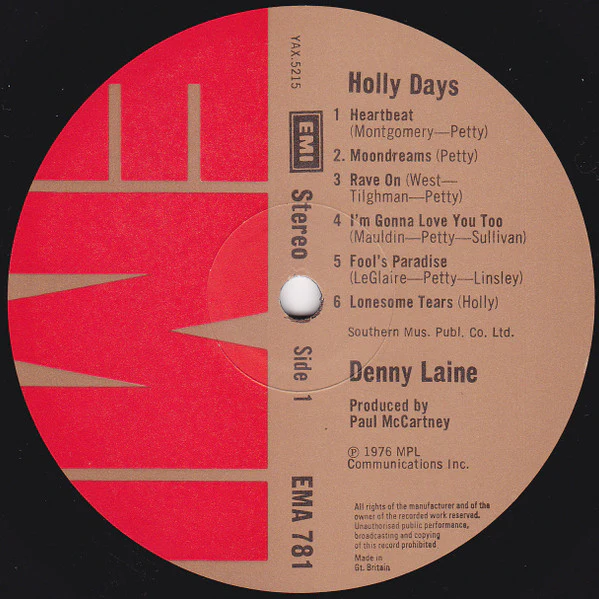 DENNY LAINE, Holly Days (EMI; EMA 781, UK 1977, Inner), SALE - Up to 50% Off the Original Price  LP VG/VG - Image 3