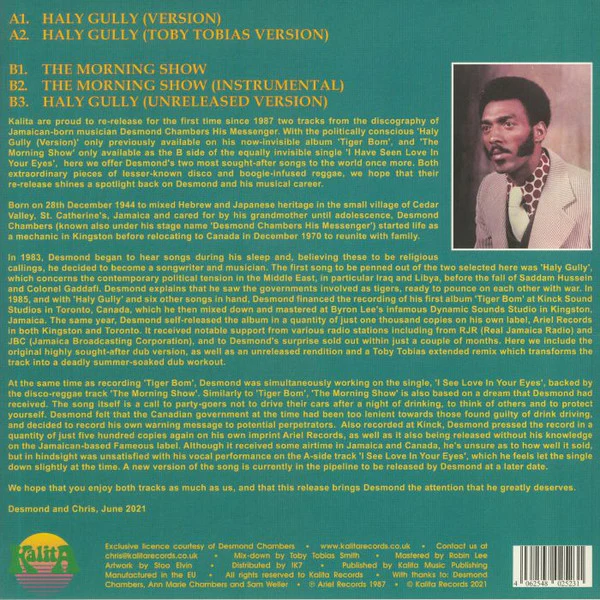 DESMOND CHAMBERS, Haly Gully  / The Morning Show (Kalita Records; KALITA12018, UK 2021, Picture Sleeve) 12" EX/EX - Image 2