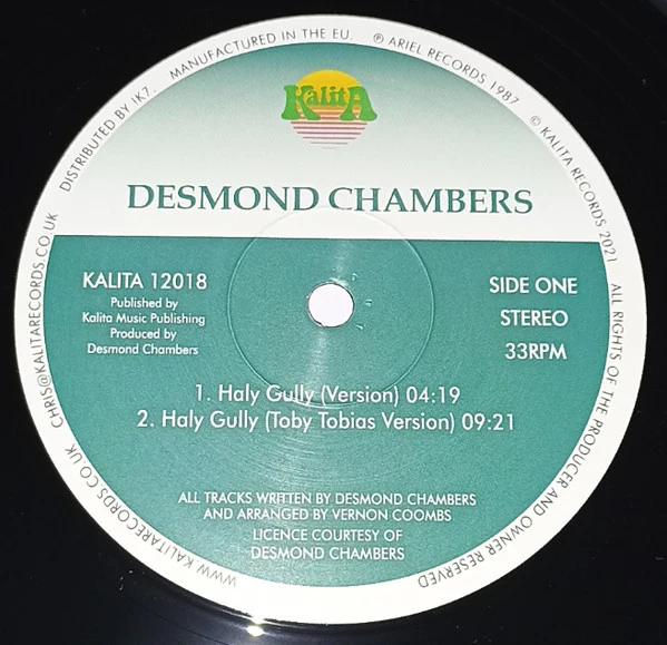 DESMOND CHAMBERS, Haly Gully  / The Morning Show (Kalita Records; KALITA12018, UK 2021, Picture Sleeve) 12" EX/EX - Image 3