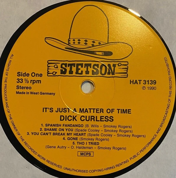 DICK CURLESS, It's Just A Matter Of Time (Stetson; HAT 3139, UK 1990) LP VG/VG - Image 3