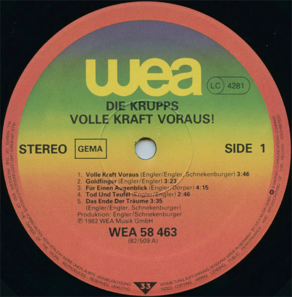 DIE KRUPPS, Volle Kraft Voraus! (WEA; WEA 58 463, Germany 1982, Inner) LP VG/VG - Image 3