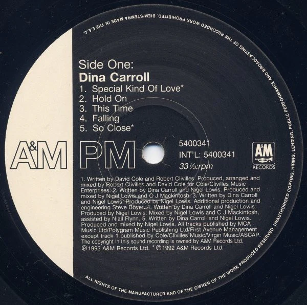 DINA CARROLL, So Close (A&M PM; 540 034-1, Europe 1993, Inner) LP VG/G+ - Image 3