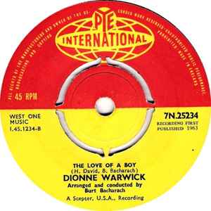 DIONNE WARWICK, Anyone Who Had A Heart / The Love Of A Boy (Pye International; 7N.25234, UK 1964, 4 prong centre) 7" /EX - Image 2