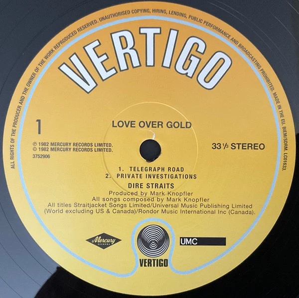 DIRE STRAITS, Love Over Gold (Vertigo; 3752906, USA & Canada 2023 Reissue, Inner) LP NEW/NEW - Image 3