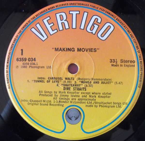 DIRE STRAITS, Making Movies (Vertigo; 6359 034, UK 1980, Inner, "Carousel" on Label, "Made in England" directly under "33 1/3" on Labels) LP VG/VG - Image 3