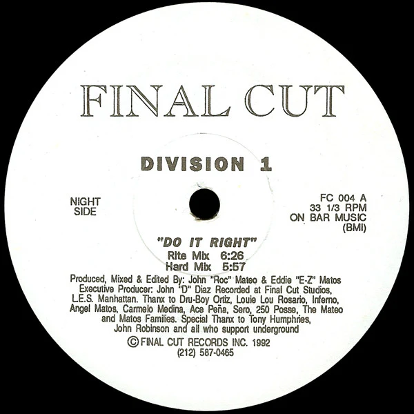 DIVISION 1, Do It Right (Final Cut; FC 004, US 1992) 12" EP /VG