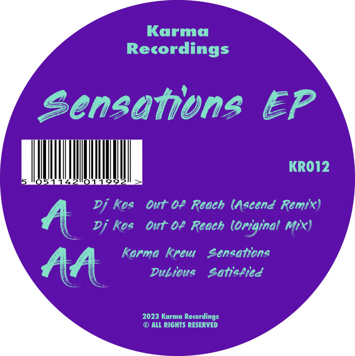 DJ KOS, Sensations EP (Karma Recordings; KR012, UK 2023, Plain Sleeve) 12" /VG+