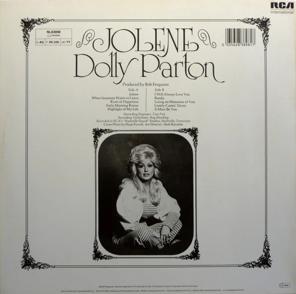 DOLLY PARTON, Jolene (RCA International; NL83898, Europe 1985 Reissue) LP VG/VG - Image 2