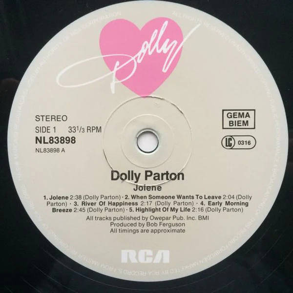 DOLLY PARTON, Jolene (RCA International; NL83898, Europe 1985 Reissue) LP VG/VG - Image 3