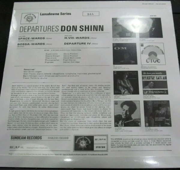 DON SHINN, Departures (Sunbeam Records; SBRLP5108, UK 2020 Reissue, Booklet, With 7") LP VG+/VG+ - Image 2